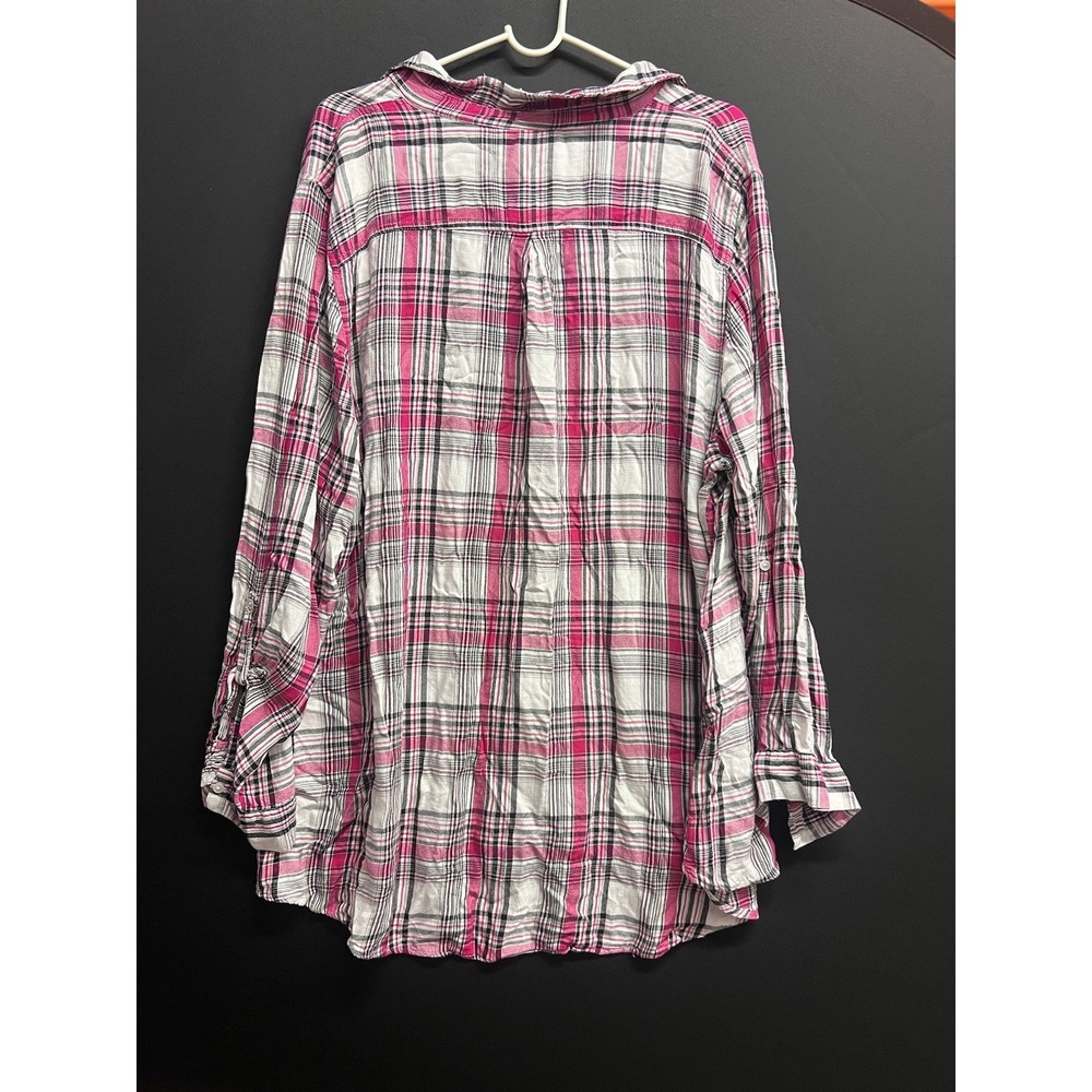 Woman Plus Sz 26/28 Multicolor Plaid Button Down Shirt - Picture 6 of 9